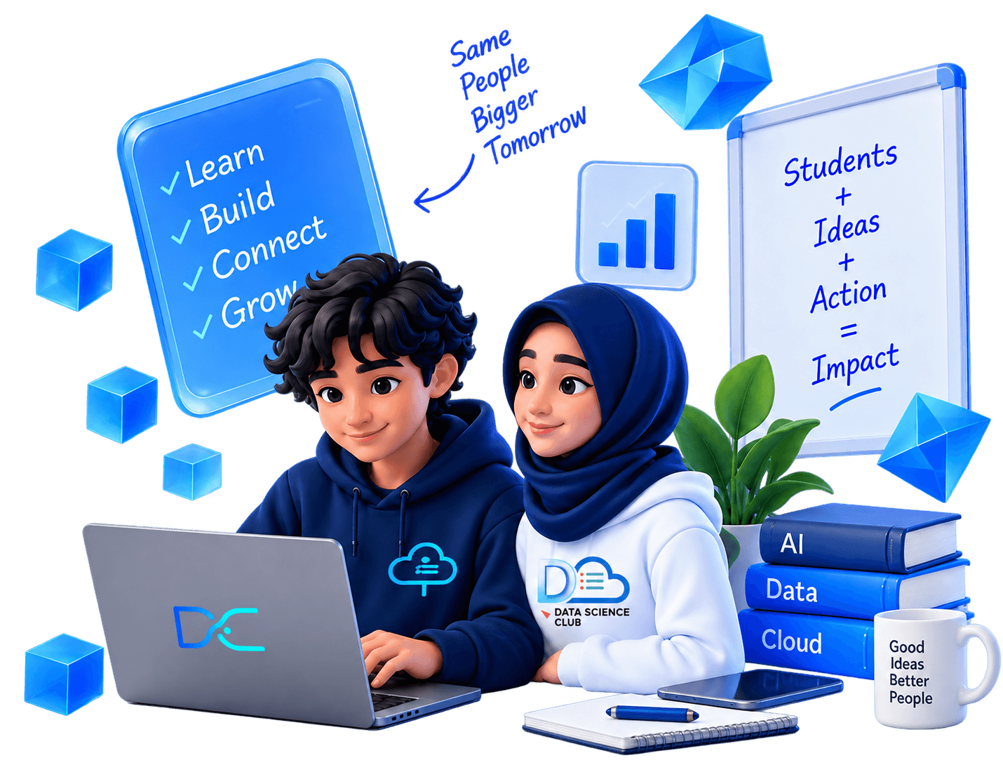 Two DSCC students working together on a laptop